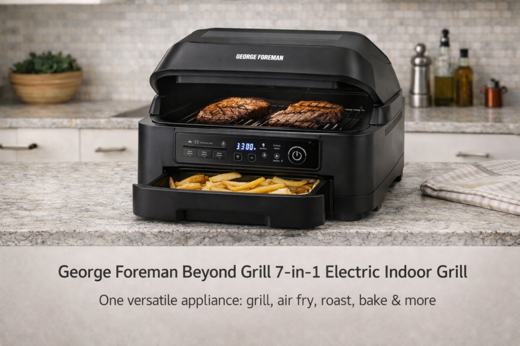 George Foreman Beyond Grill 7-in-1 Electric Indoor Grill on kitchen countertop