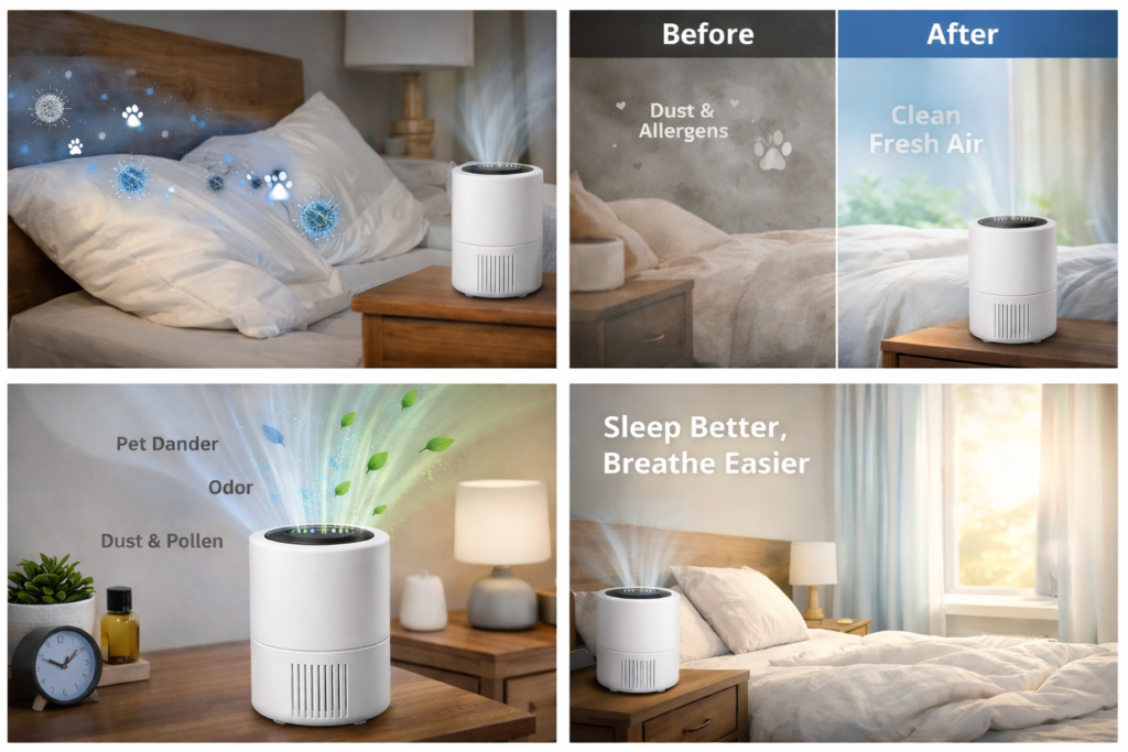 bedroom air quality improvement with air purifier
